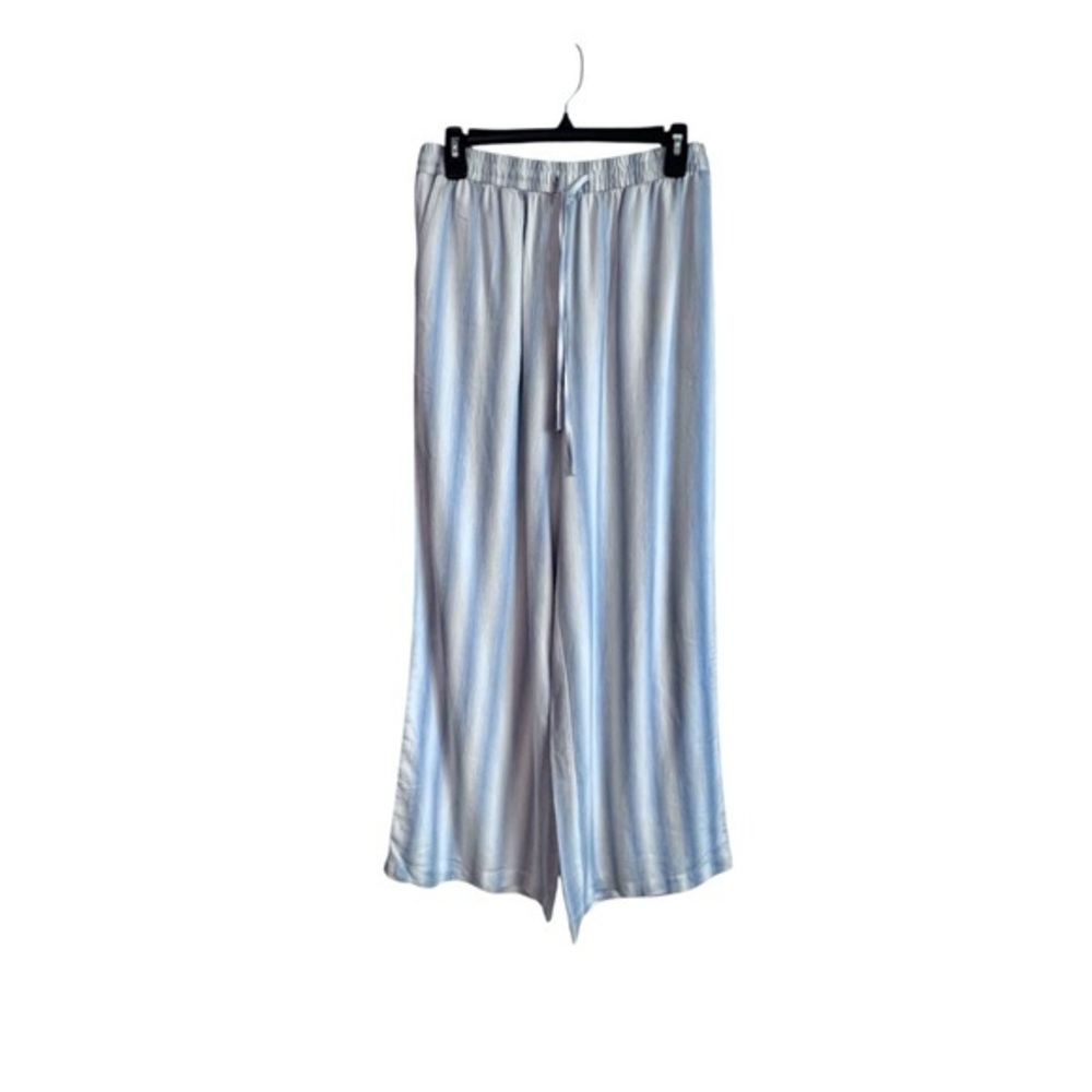 Bécool Blue/White Striped Linen Rayon Blend Wide Leg Lounge Pants Women’s Med‎